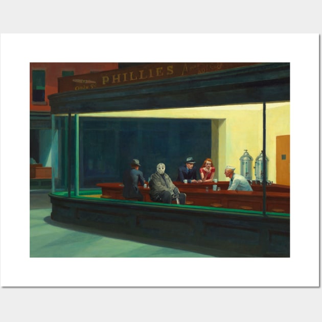 Jason Vorhees in Hopper Nighthawks Wall Art by luigi-tarini